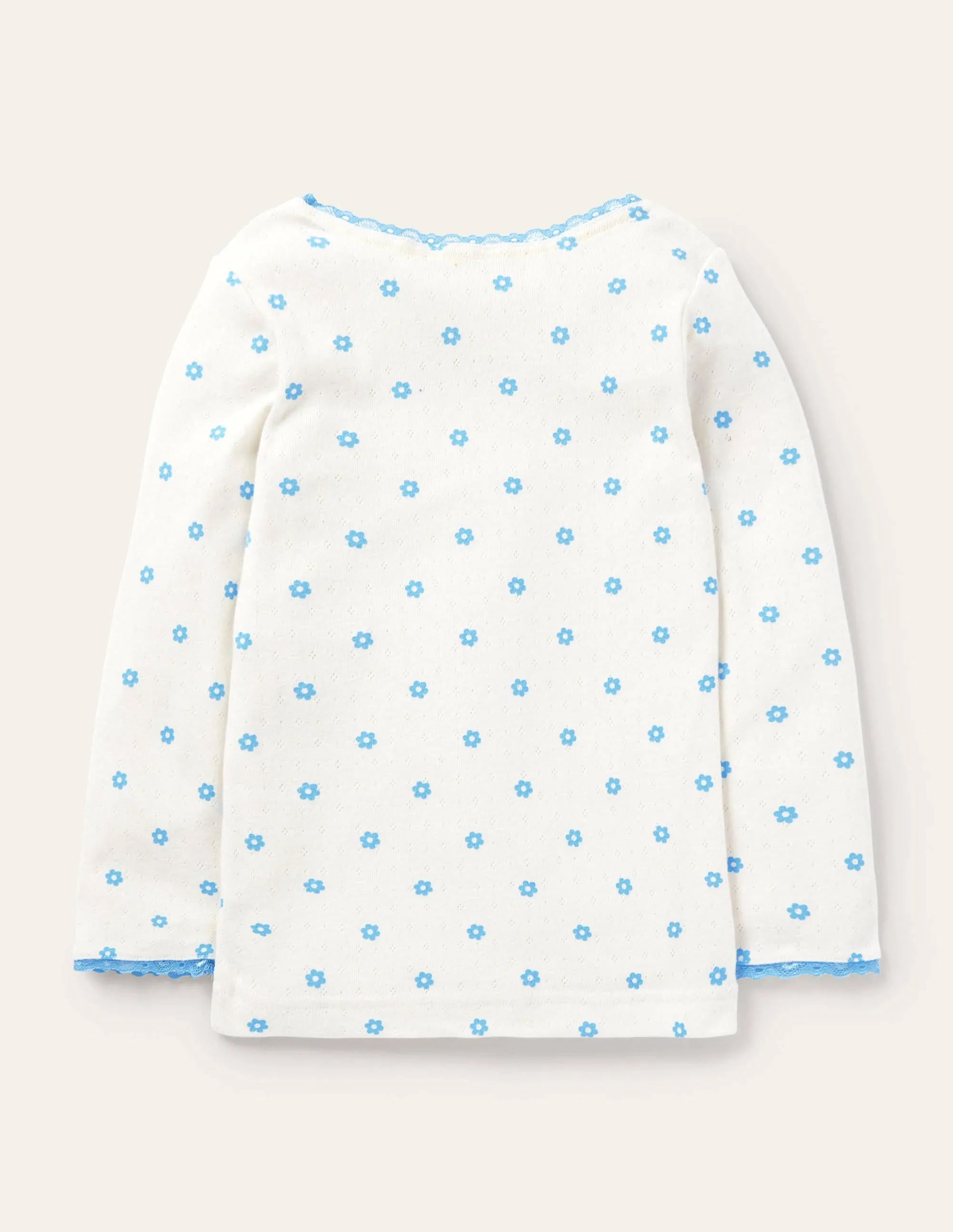 Supersoft Pointelle T-shirt-Ivory Blue Geo Flower