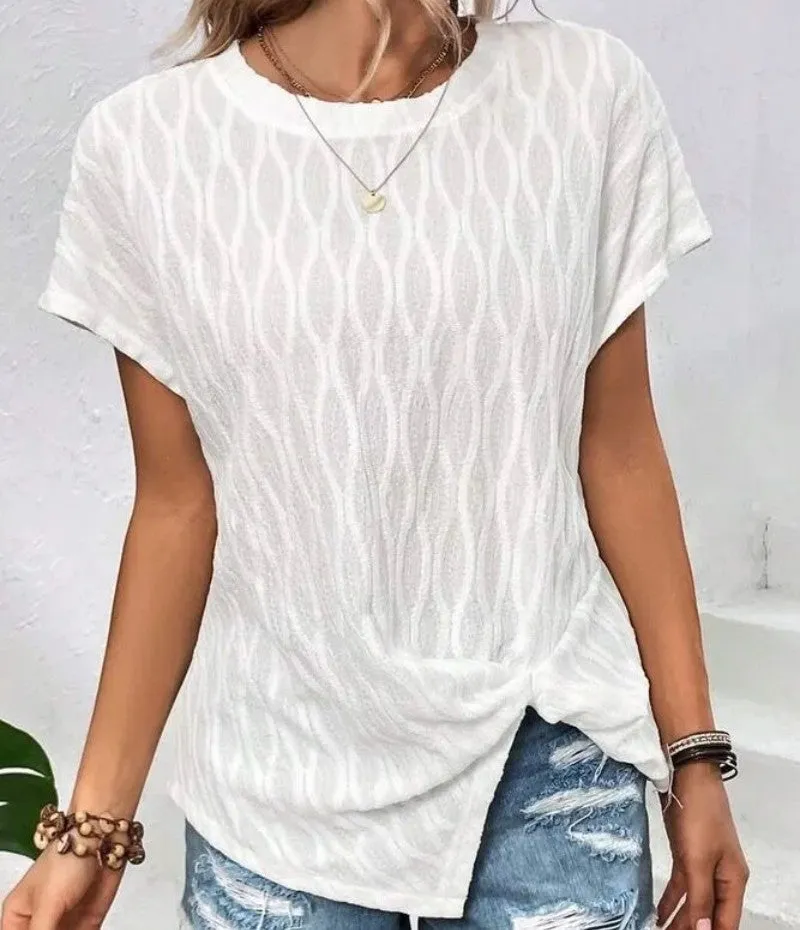 Temu Chic Summer Bat Sleeve Tee