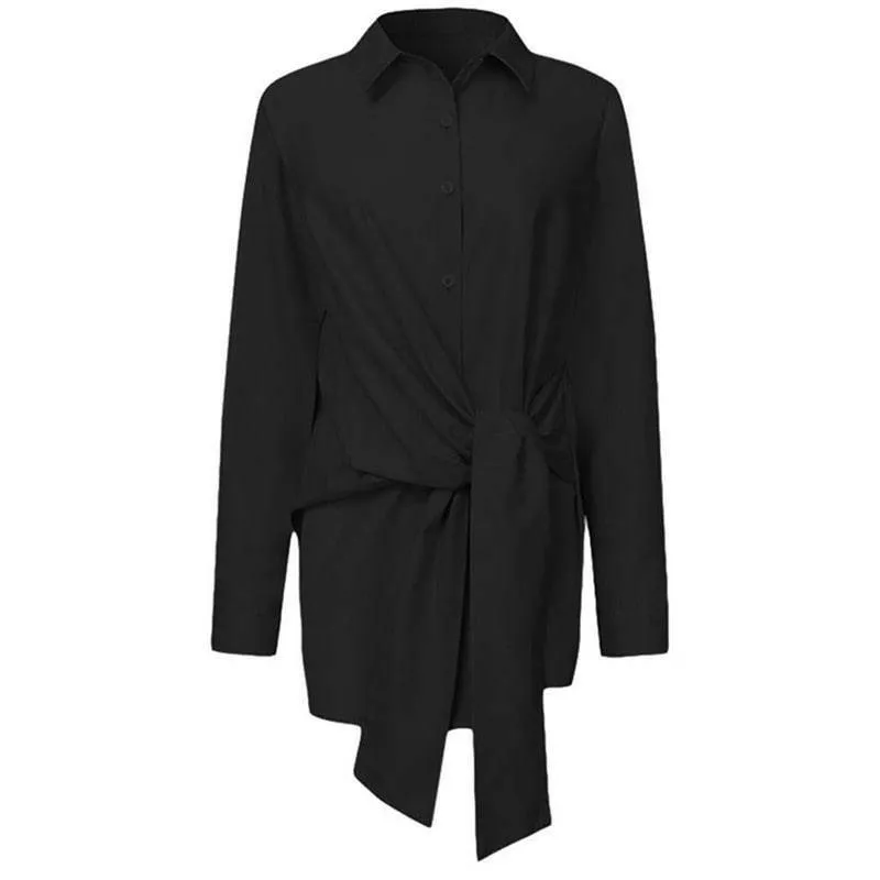 The Long Sleeve Lapel Front Tie Shirt – Effortless Style and Comfort