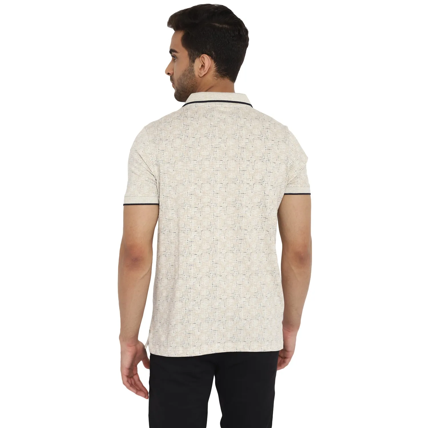 Turtle Men Cream Printed Polo Neck T-Shirts