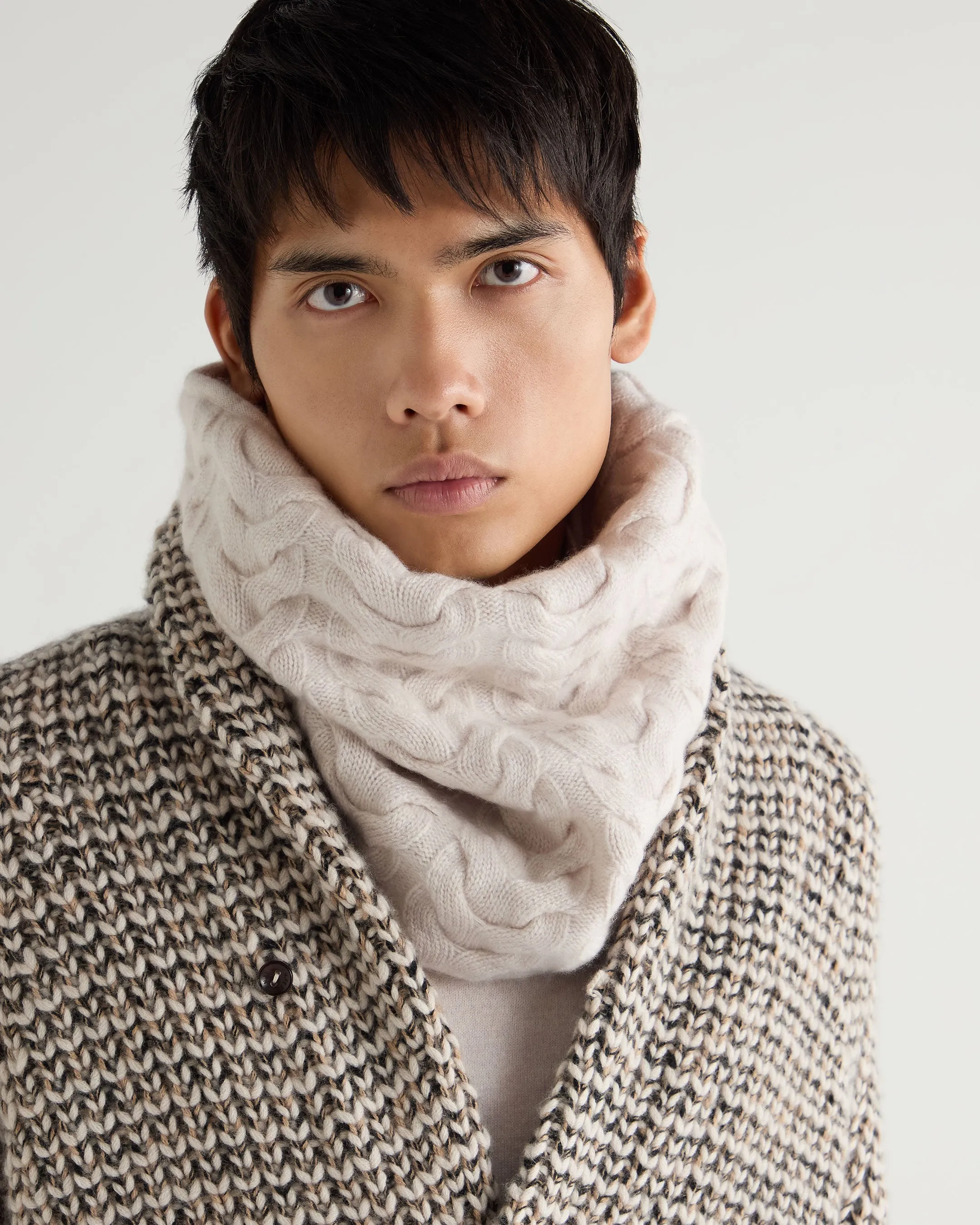 Unisex Cable Cashmere Snood Frost White