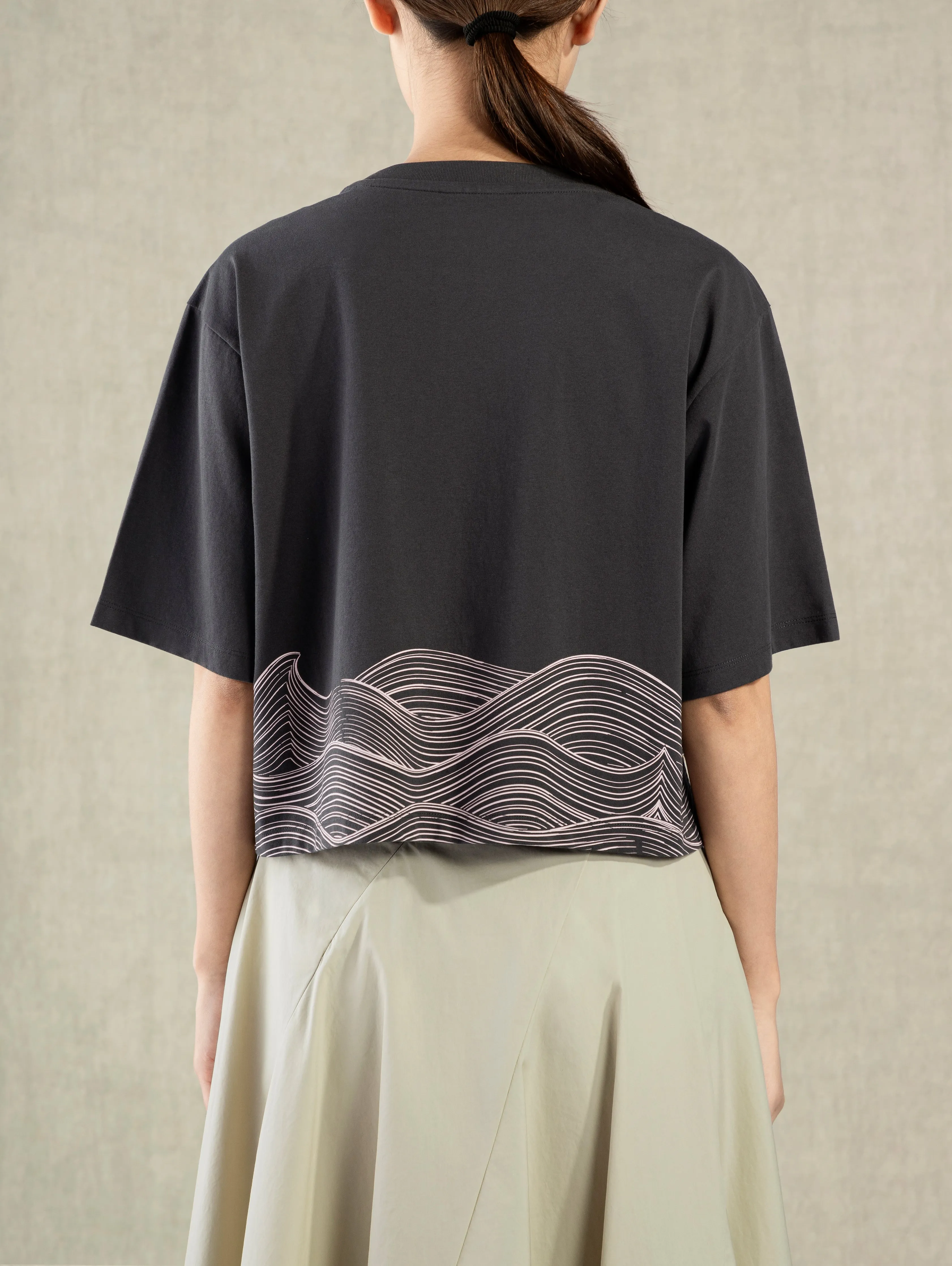 Wave Print Boxy Tee Dk Shadow