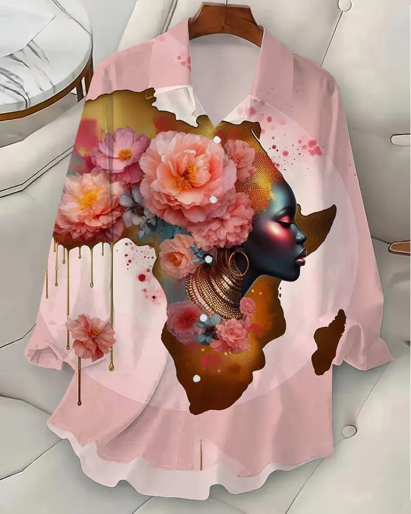 Women's Chic Flowers Africa Map Shirts